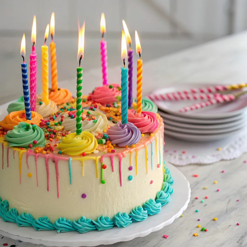 Birthday cake with colorful candles