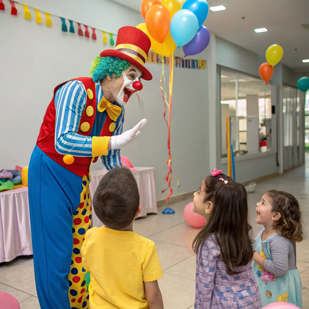 Clown entertaining kids at a party